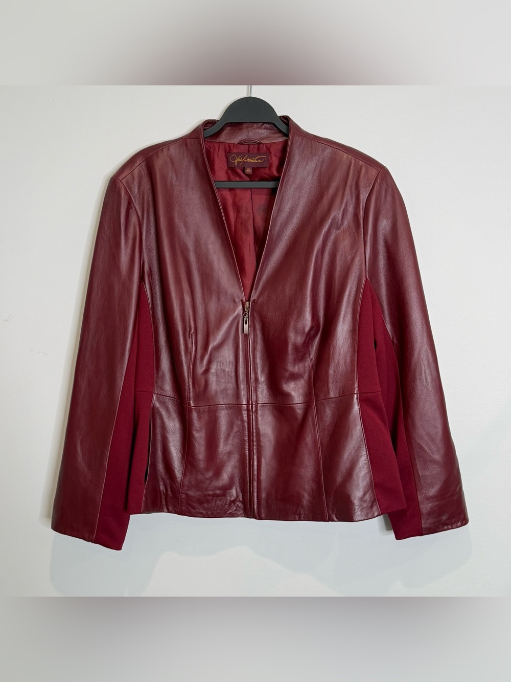 Hal Rubenstein burgundy leather and stretch fabric jacket 2x